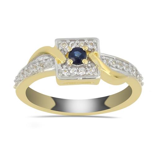 BUY STERLING SILVER NATURAL BLUE SAPPHIRE GEMSTONE RING